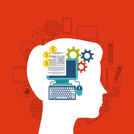 Technology concept represented by intermet media icon and human head design. Colorfull and flat illustration.のイラスト素材