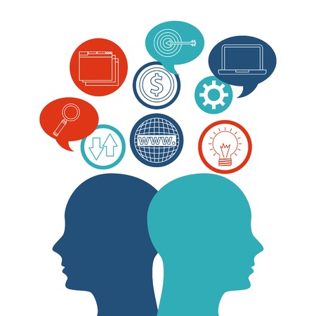 Technology concept represented by intermet media icon and human head design. Colorfull and flat illustration.のイラスト素材