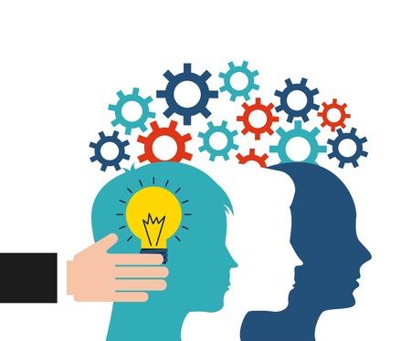 Creativity concept represented by human head design. Colorfull and flat illustration.のイラスト素材