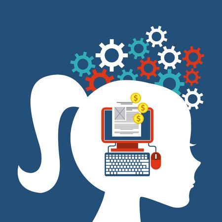 Technology concept represented by intermet media icon and human head design. Colorfull and flat illustration.のイラスト素材