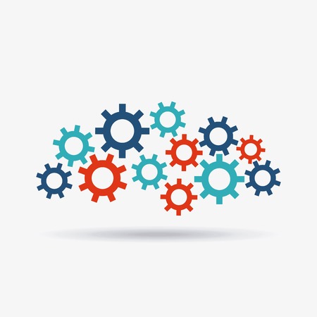 Machine part concept represented by gears design. Colorfull and Flat illustration.のイラスト素材