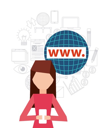 Blog and Internet concept represented by cartoon with his mobile design. Colorfull and Flat illustration.のイラスト素材