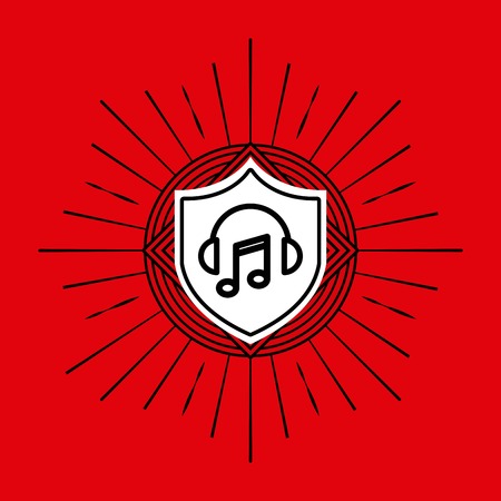 Music and Sound concept represented by music note icon over shield shape. Colorfull and flat illustration.のイラスト素材