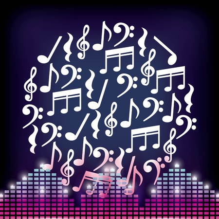 Music and Sound concept represented by music note icon over burred background. Colorfull and flat illustration.のイラスト素材
