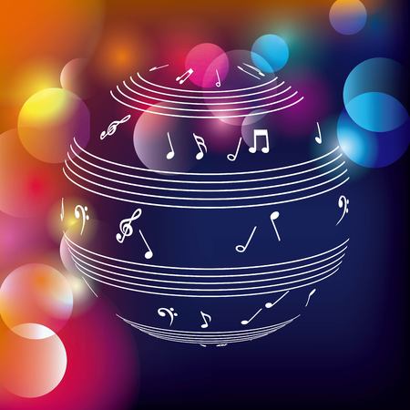 Music and Sound concept represented by music note icon over burred background. Colorfull and flat illustration.のイラスト素材