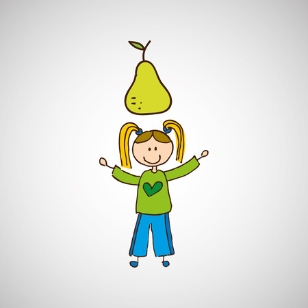 fruit nature healthy cartoon food with child isolated, vector illustrationのイラスト素材