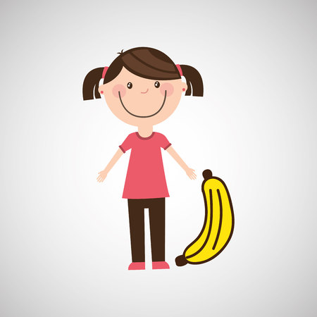 fruit nature healthy cartoon food with child isolated, vector illustrationのイラスト素材