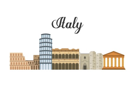 Italy culture concept represented by icon set of landmarks. Isolated and flat illustration.のイラスト素材