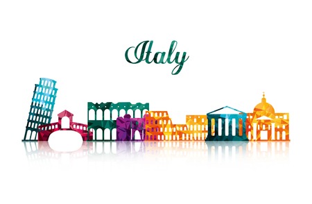 Italy culture concept represented by icon set of landmarks. Isolated and flat illustration.のイラスト素材