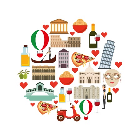 Italy culture concept represented by icon set. Isolated and flat illustration.のイラスト素材