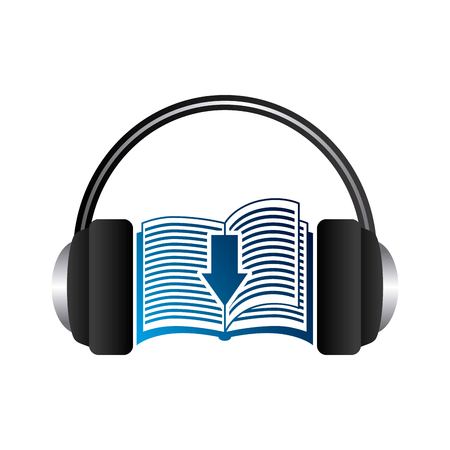 Audiobooks and online learning concept represented by book and headphone icon. Colorfull and flat illustration.のイラスト素材