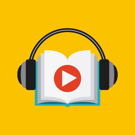 Audiobooks and online learning concept represented by book and headphone icon. Colorfull and flat illustration.のイラスト素材