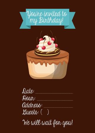 Happy birthday and dessert concept represented by cupcake icon with ribbon. Colorfull and flat illustration.のイラスト素材
