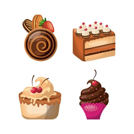 Bakery and dessert concept represented by pastry icon set. Colorfull and flat illustration.のイラスト素材