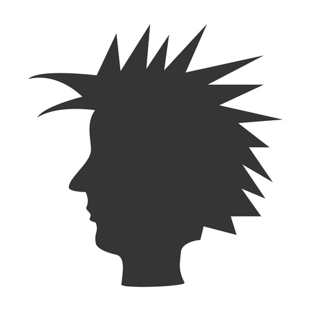 Punk with mohican head silhouette icon in black and white , vector illustration graphic design.のイラスト素材