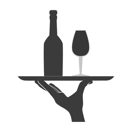 Waiter serving a dish in black and white colors, vector illustration graphic.のイラスト素材