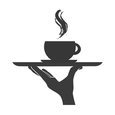 Waiter serving a dish in black and white colors, vector illustration graphic.のイラスト素材