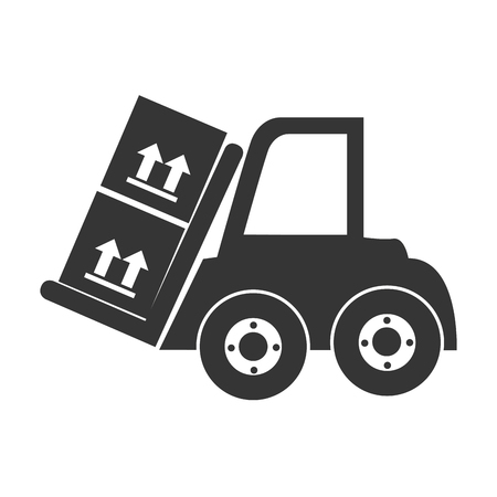 forklift with box in black and white colors, vector illustration graphic.のイラスト素材