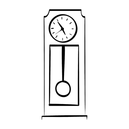 Time and clock isolated flat line icon in black and white colors, vector illustration graphic.のイラスト素材