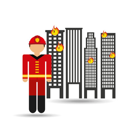 firefighter job in a city in flames icon, vector illustrationのイラスト素材