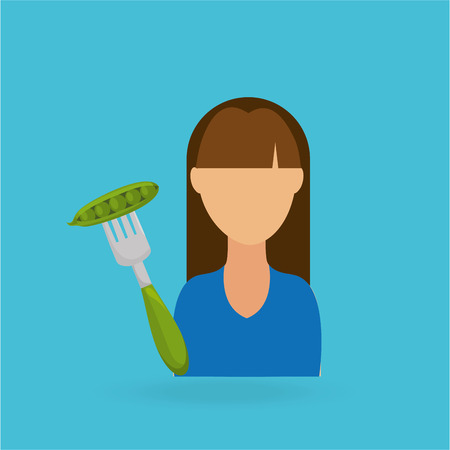 girl with vegetables and fruits, vector illustrationのイラスト素材