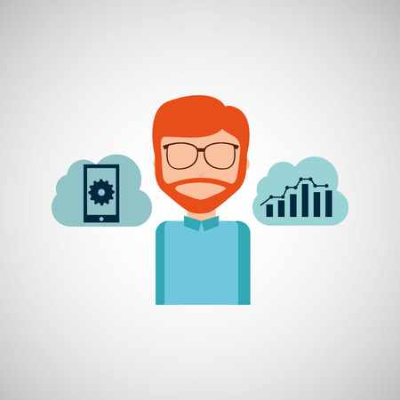 man sitting and working icon, vecctor illustrationのイラスト素材