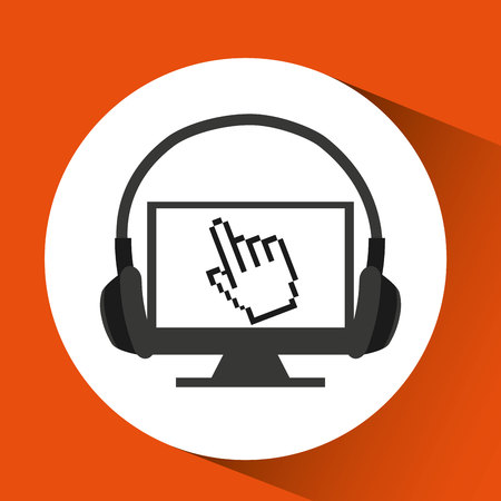 headphone on a laptop listening music, vectorのイラスト素材