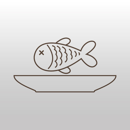 fish on plate with fork and knife, vector illustrationのイラスト素材