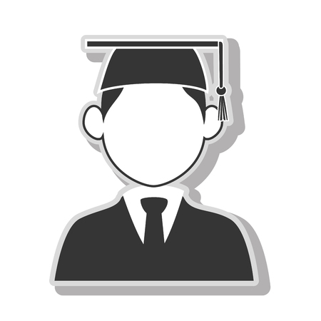 student graduation male profile in black and white colors, isolated flat icon.のイラスト素材