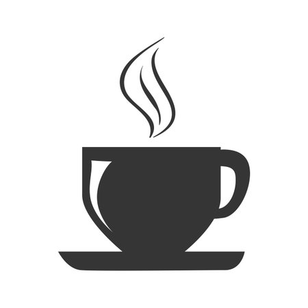 Fresh and hot coffee cup in black and white colors, isolated flat icon.のイラスト素材