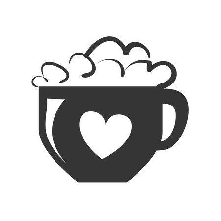 Fresh and hot coffee cup in black and white colors, isolated flat icon.のイラスト素材