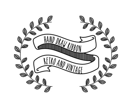 Hand draw label concept represented by ribbon with wreath  icon. Isolated and flat illustration.のイラスト素材