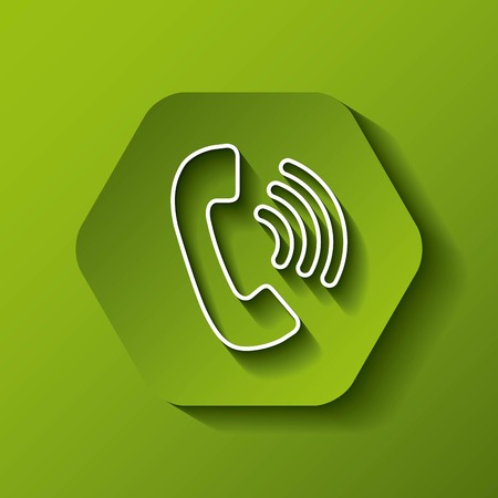 Communication concept represented by white phone icon. Colorfull and flat illustration. Hexagon shapeのイラスト素材