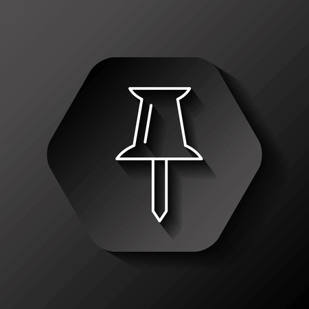 Media concept represented by white pin icon. Black background and flat illustration. Hexagon shapeのイラスト素材