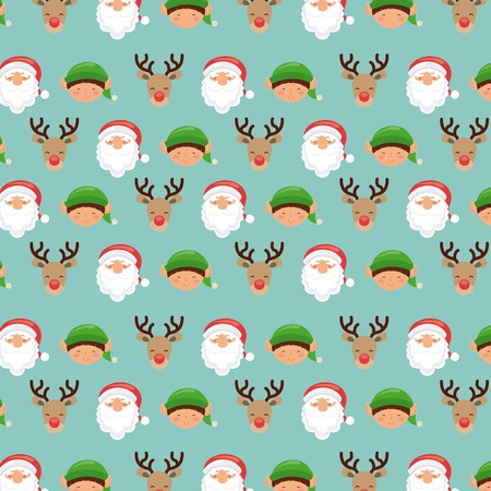 Merry Christmas concept represented by elf reindeer and santa cartoon background. Colorfull and vintage illustration.のイラスト素材