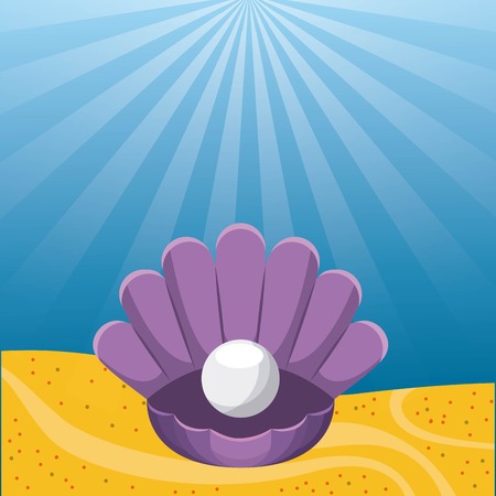 Sea life concept represented by purple oyster with pearl icon. Colorfull illustration.のイラスト素材