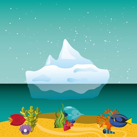 Sea life concept represented by iceberg and tropical fish icon. Colorfull illustration.のイラスト素材