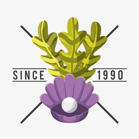 Sea life concept represented by purple oyster with pearl icon. Colorfull illustration.のイラスト素材