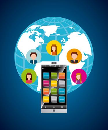 Social media concept represented by Smartphone and avatar of woman and man icon. Colorfull and flat illustration.のイラスト素材