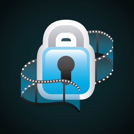 Movie concept represented by film strip and padlock icon. Colorfull and flat illustration.のイラスト素材