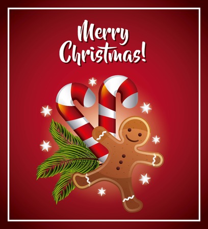 Merry Christmas concept represented by cookie candle and leaves icon. Colorfull illustration.のイラスト素材