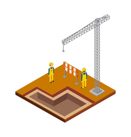 Isometric concept represented by crane constructer barrier icon. Colorfull and geometric illustration.のイラスト素材