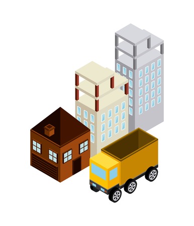 Isometric concept represented by building truck house icon. Colorfull and geometric illustration.のイラスト素材