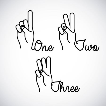Numbers concept represented by human hand icon. Black and white illustration.のイラスト素材