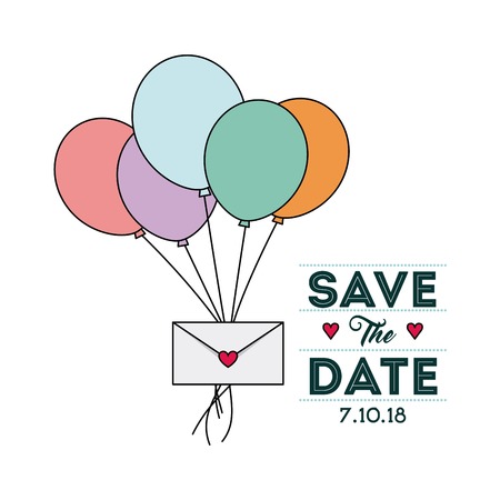 Invitation and save the date concept represented by balloons and  envelope icon. Colorfull and flat illustration.のイラスト素材