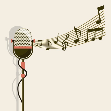 Retro and Music concept represented by microphone and music note icon. Colorfull and vintage illustration.のイラスト素材