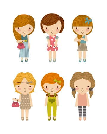 Little Kids and cute people concept represented by group of girls icon. Colorfull and isolated illustration.のイラスト素材