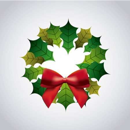 Merry Christmas concept represented by leaves and bowtie icon. Colorfull illustration.のイラスト素材