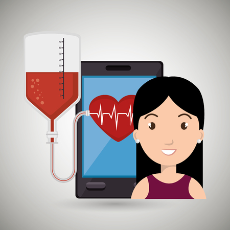 woman young blood smartphone vector illustrationのイラスト素材