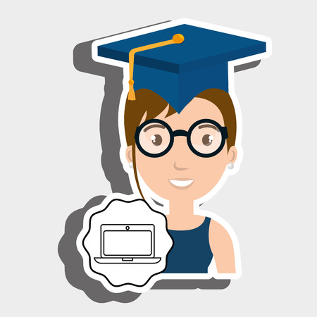 student graduation cap laptop vector illustrationのイラスト素材